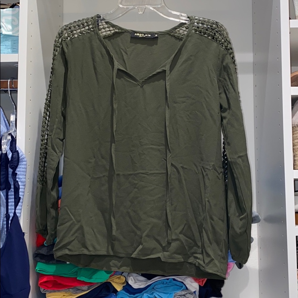 Olive long sleeve detailed top